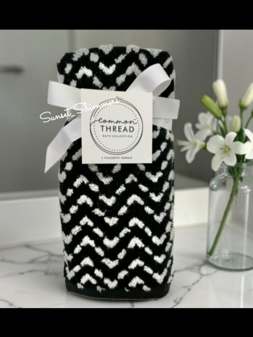 2pc COMMON THREAD BLACK WHITE CHEVRON JACQUARD COTTON FINGERTIP SET NEW
